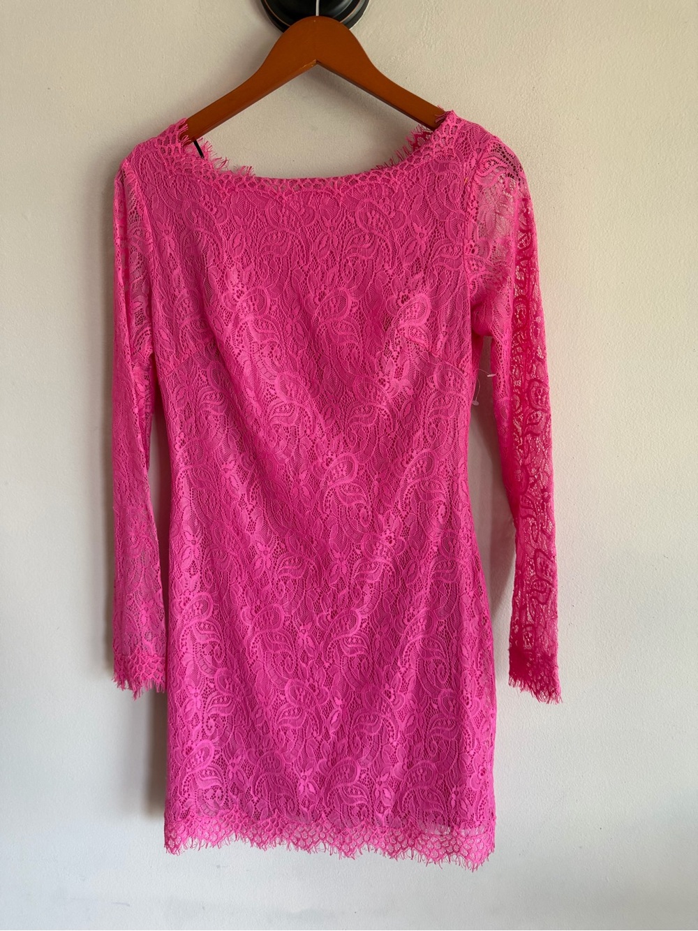 Alexia‎ Admor Hot Pink Floral Lace Long Sleeve Mini Sheath Dress Womens Small